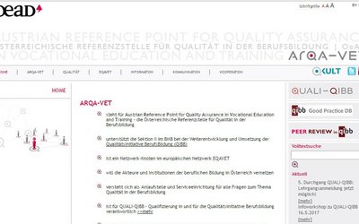 Screenshot der alten ARQA-VET Homepage und Ankündigung des neuen OeAD und somit ARQA-VET Webautritts
